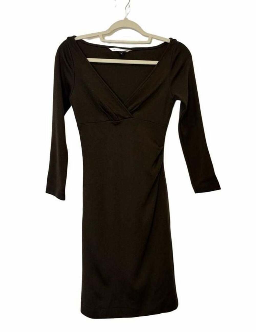 Diane von Furstenberg Brown V-Neck 3/4 Sleeve Ruched Mini Dress Size 4
